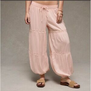 American Eagle Harem Pants M Pink Lace Tiered Boho Festival Beach Genie Soft